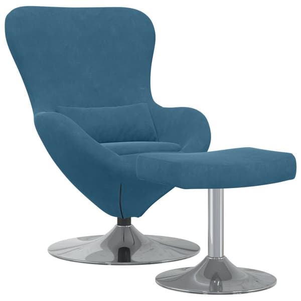 Äggstol med Fotpall with Footstool Blå Sammet