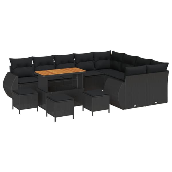 Trädgårdsoffset med kudde med lagring 13 pcs Svart Poly Rattan