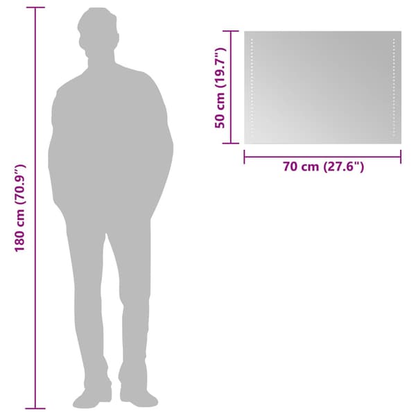 LED Badrumsspegel Transparent 70 x 50 cm härdat glas