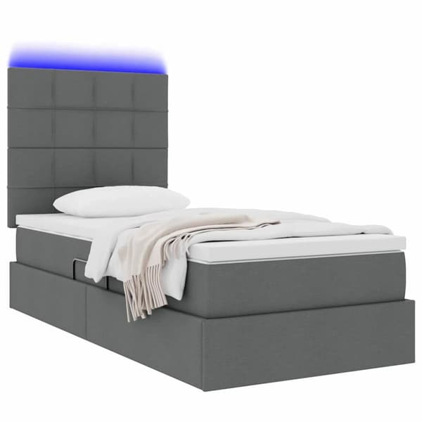 Förvaringssäng med LED med led Mörkgrå 100 x 200 cm Polyester