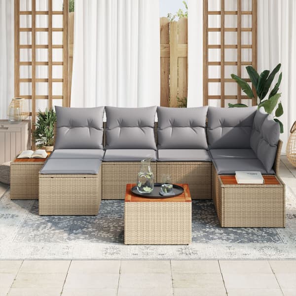 Trädgårdsoffset med kudde 7 pcs Beige konstrotting