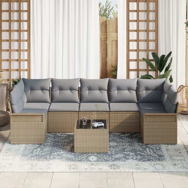 Trädgårdsoffset med kudde 8 pcs Beige och Grå konstrotting