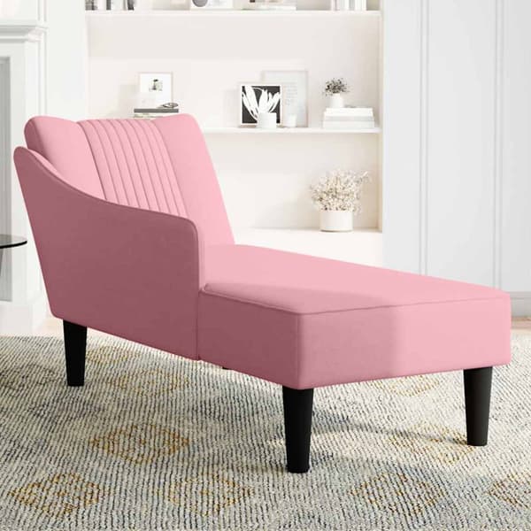 Schäslong med höger armstöd rosa sammet