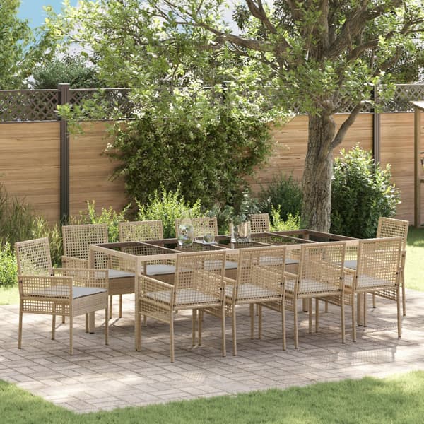 Trädgårdsmöbelset 11 pcs Beige konstrotting