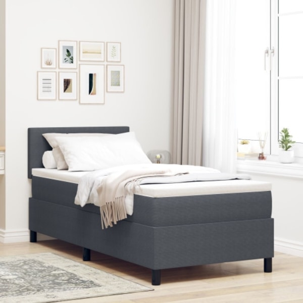 Box Spring Säng med Madrass & LED Mörkgrå 100x200 cm Vävt Tyg