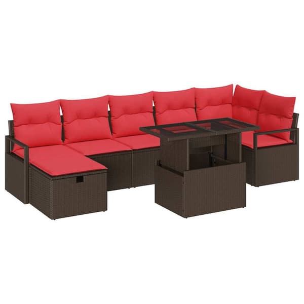 Trädgårdsoffset med kudde med lagring 8 pcs Brun Poly rattan