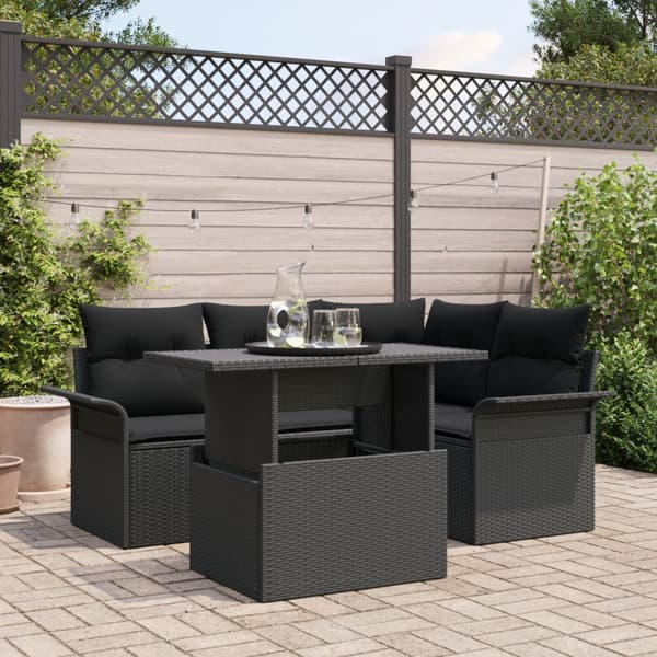 Trädgårdsoffset med kudde 5 pcs Svart Poly rattan