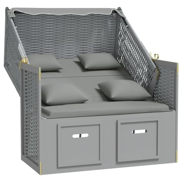 Strandkorg med dynor konstrottning och massivt trä grå