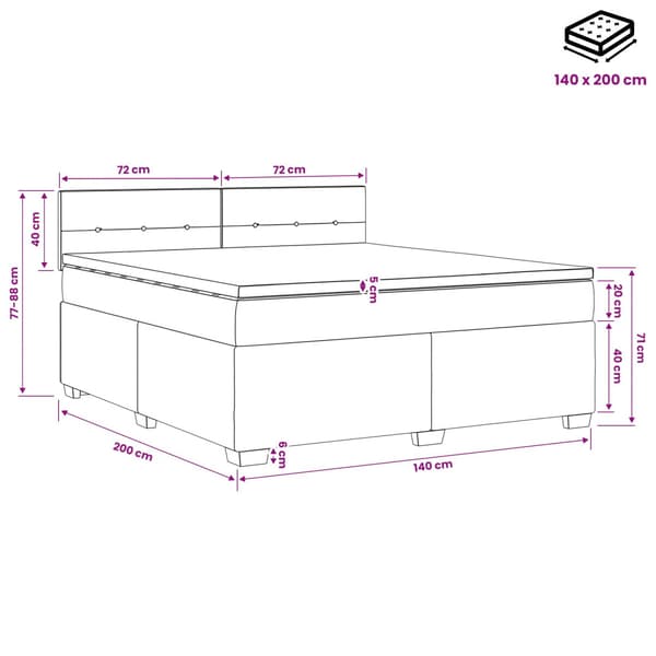 Boxspring säng med madrass och LED Rosa 140 x 200 cm Sammet