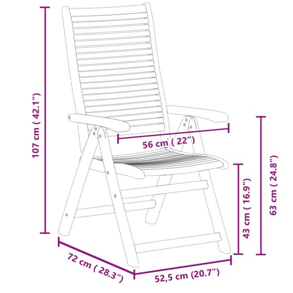 Fällbara fåtöljer 4 st 56x72x107 cm Massivt trä akacia