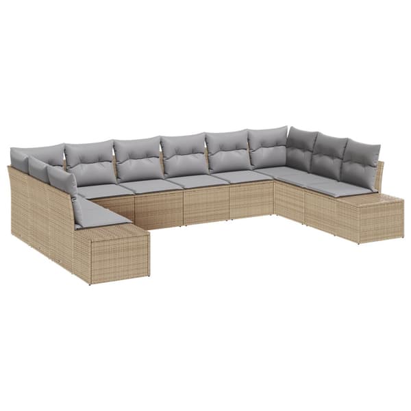 Trädgårdsoffset med kudde 10 pcs Beige och Ljusgrå Polyrattan