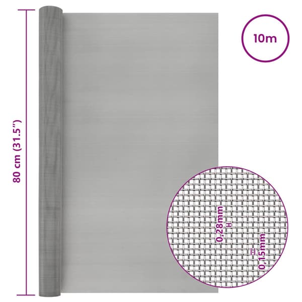 Nätduk 80 x 1000 cm 60 Mesh Rostfritt stål 201 Silver
