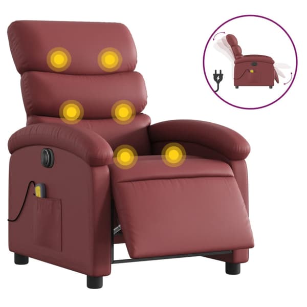 Elektrisk massagefåtölj vinröd konstläder