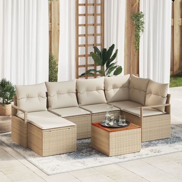 Trädgårdsoffset 7 pcs Beige och gräddfärgad konstrotting