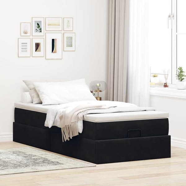 Ottoman sängram med madrass svart 90x190 cm sammet