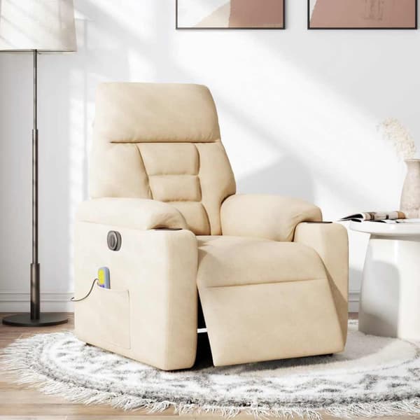 Elektrisk massagefåtölj beige mikrofibertyg
