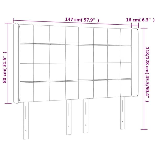 Sänggavel LED blå 147x16x118/128 cm sammet