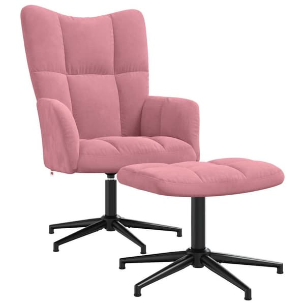Vilstol med fotpall rosa sammet