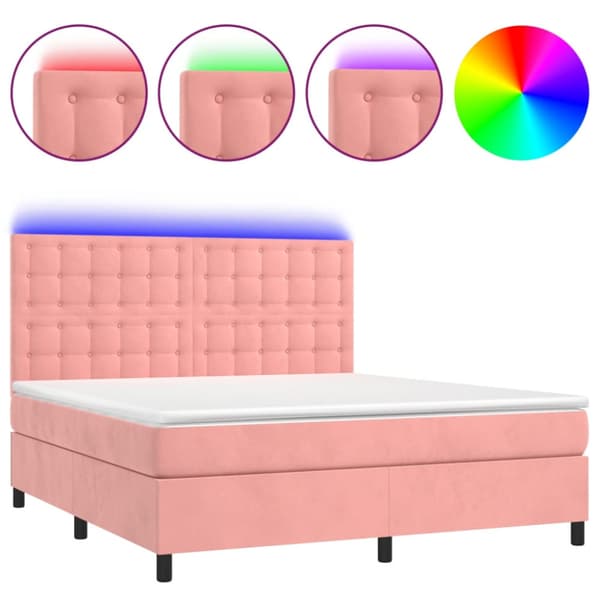 Ramsäng med madrass rosa & LED 160x200 cm sammet