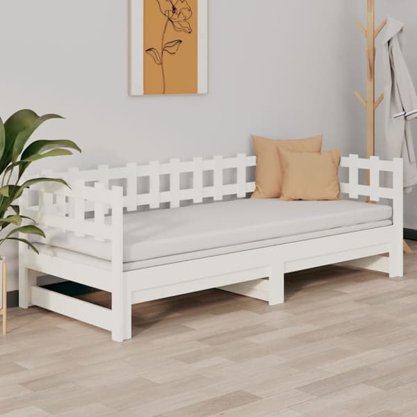 Utdragbar dagbädd vit 2x(80x200) cm massiv furu
