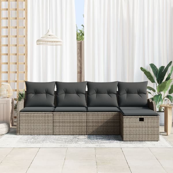 Trädgårdsoffset med kudde med lagring 5 pcs Grå Poly rattan