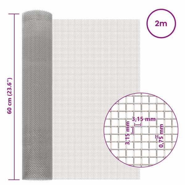Nätduk 60 x 200 cm 6 Mesh Rostfritt stål 201 Silver