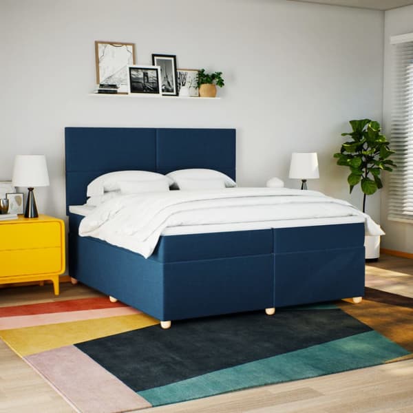 Ramsäng med madrass blå 200x200 cm tyg