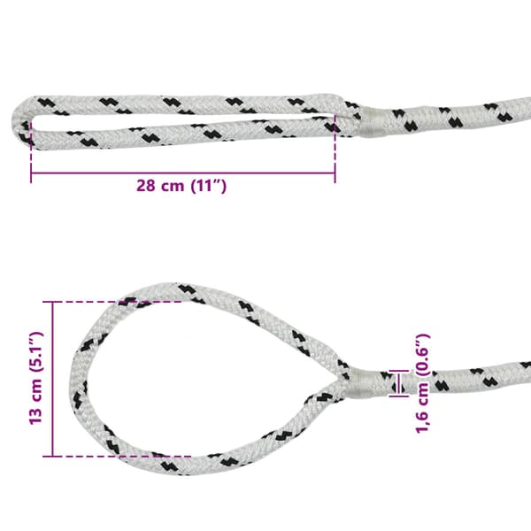 Båtsnöre 15 m 1.6 Vit och svart Polyester