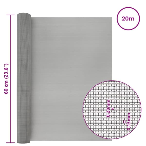Nätduk 60 x 2000 cm 60 Mesh Rostfritt stål 201 Silver