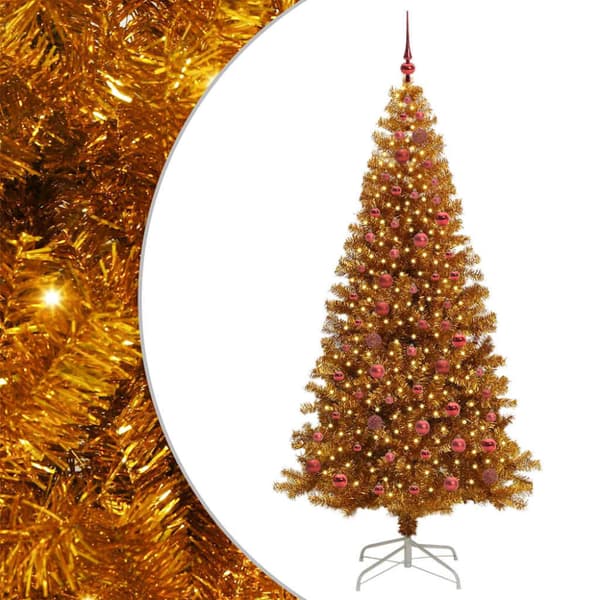 Julgran med LED-belysning Guld 210 cm PET och stål