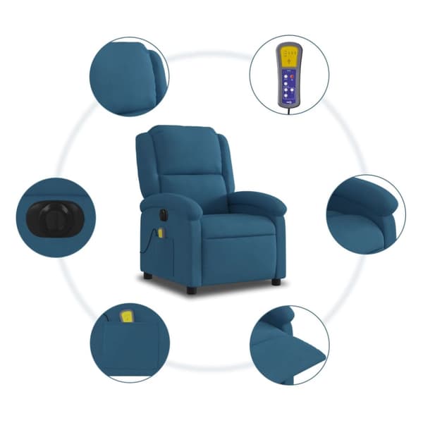 Elektrisk massagefåtölj blå sammet