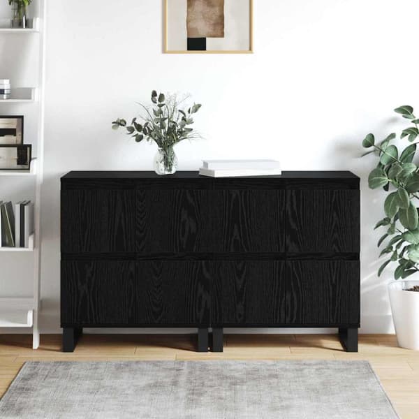 Sideboard 2 pcs Svart Ek 60 x 35 x 70 cm