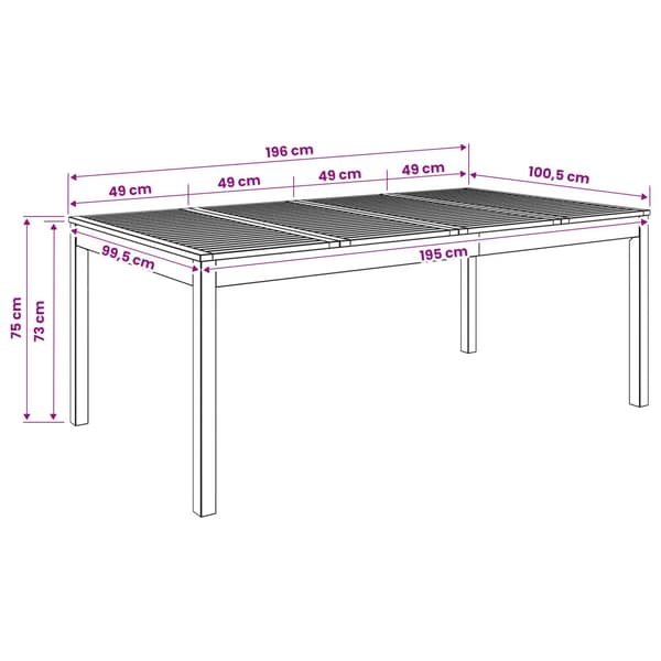 Trädgårds Middagsbord Vit 196 x 100,5 x 75 cm Massivt Akaciaträ
