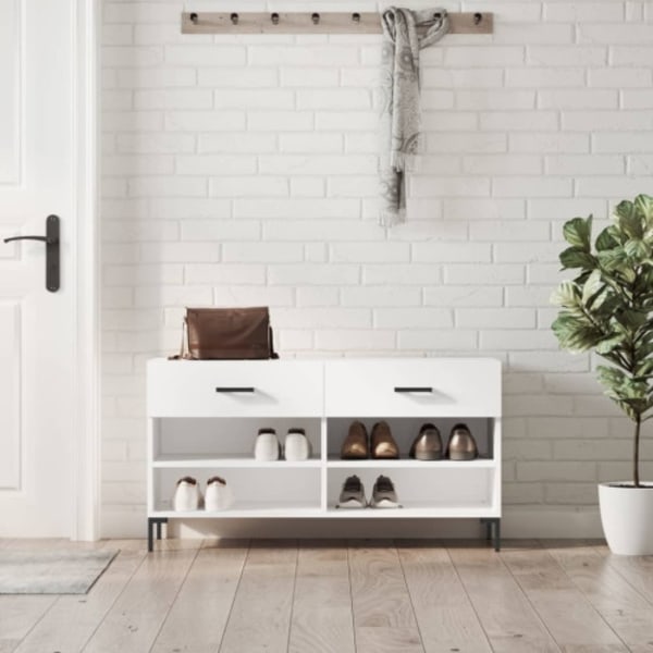 Skobänk vit högglans 102x35x55 cm konstruerat trä