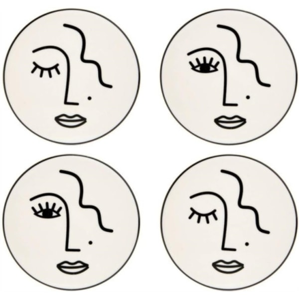 Sass & Belle Abstract Face White Coasters - Set Of 4
