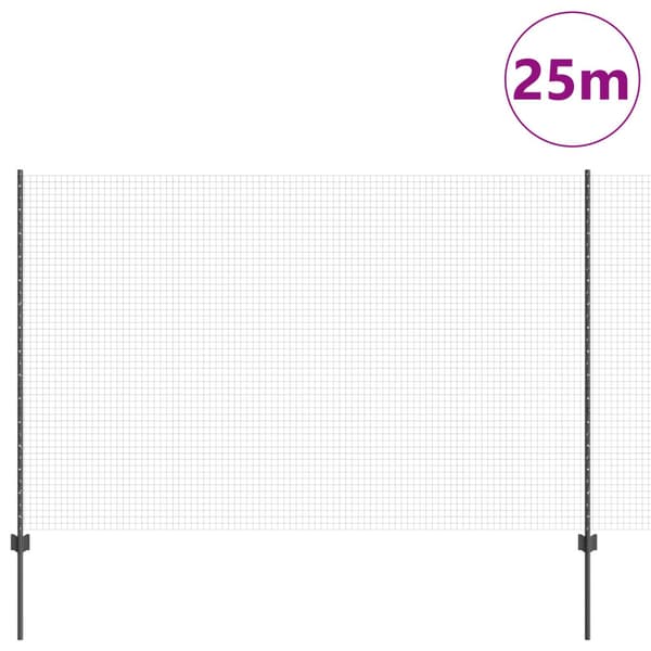 Stängsel med stolpe Grå 1,5 x 25 m Stål