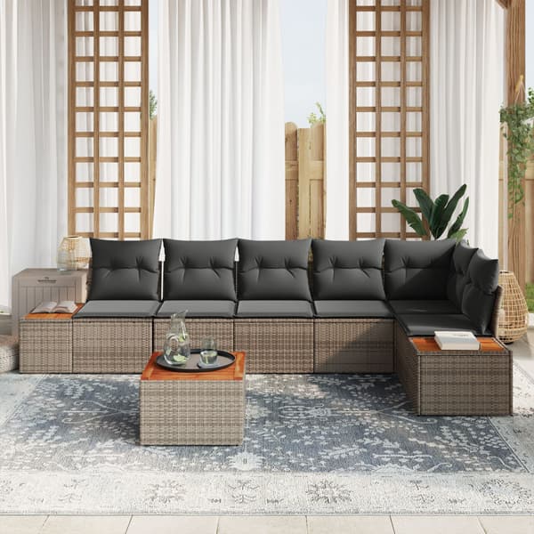Trädgårdsoffset med kudde 7 pcs Grå Poly rattan