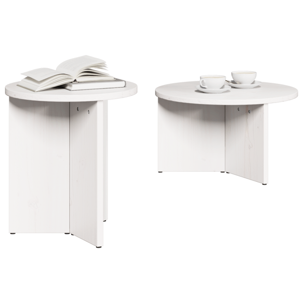 Kaffeebord 2 pcs Vit Massivt tallträ