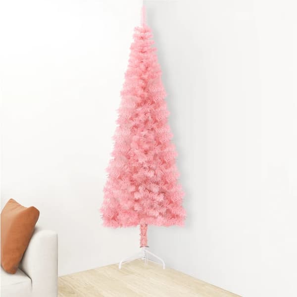 Smal halv plastgran med stativ rosa 150 cm