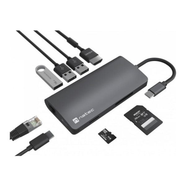 Natec Fowler 2 V2 - dockningsstation - USB-C 3.0 - HDMI - 10Mb LAN