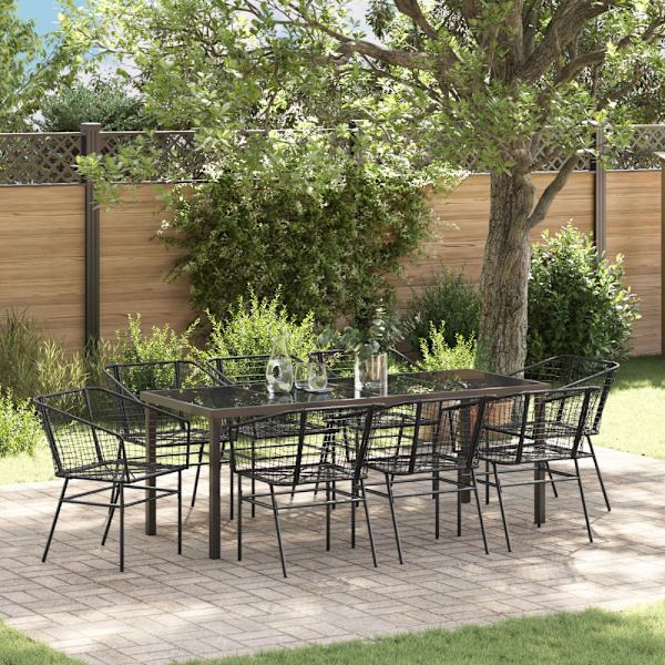 Trädgårdsmöbelset 9 pcs Svart konstrotting