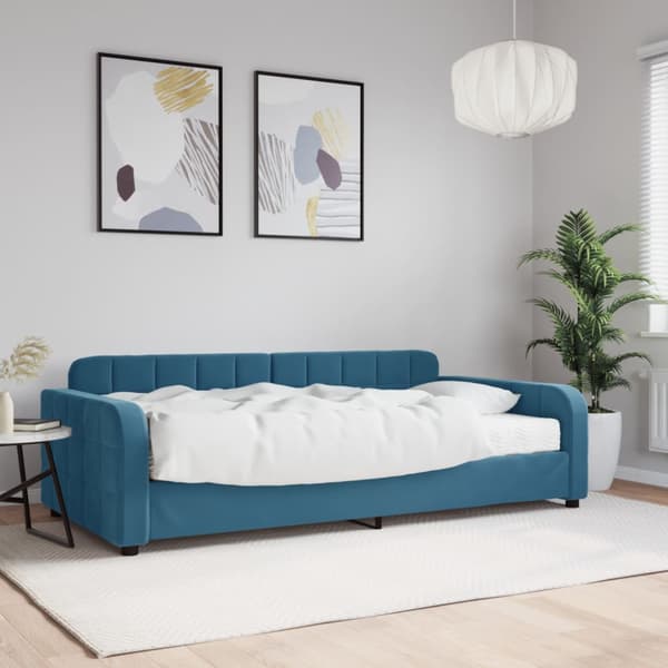 Dagbädd med madrass blå 100x200 cm sammet