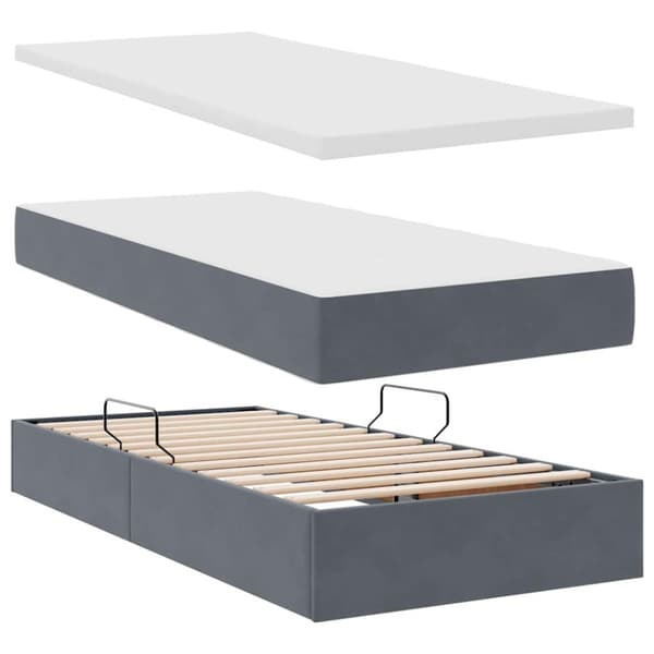 Förvaringssäng med madrass Mörkgrå 200 x 200 cm Sammet