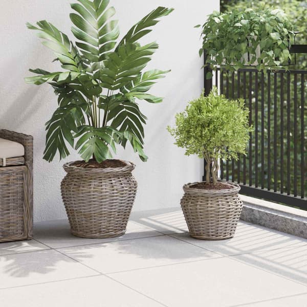 Planteringskorg med lagring 2 pcs Grå Lacak Rattan