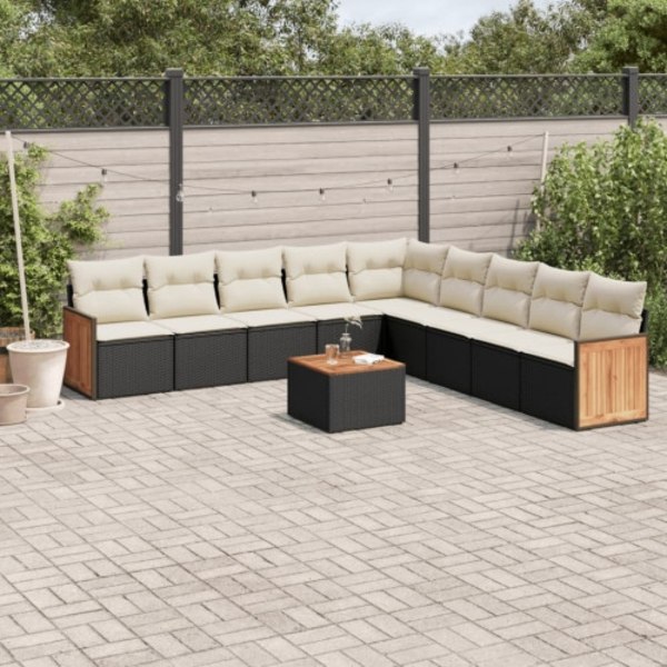 Loungegrupp 10 delar med svarta dynor konstrotting