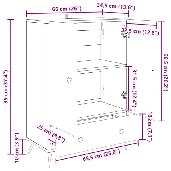 Sideboard Vit högglans 66 x 34,5 x 95 cm Konstruerat trä