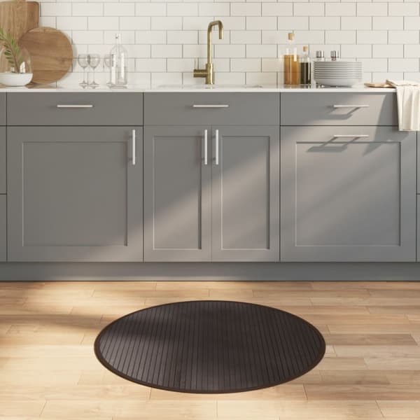 Matta rund mörkbrun 80 cm bambu