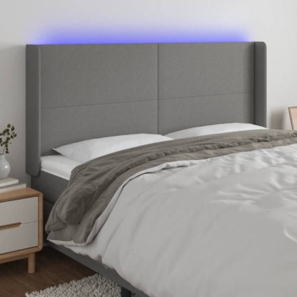 Sänggavel LED mörkgrå 203x16x118/128 cm tyg