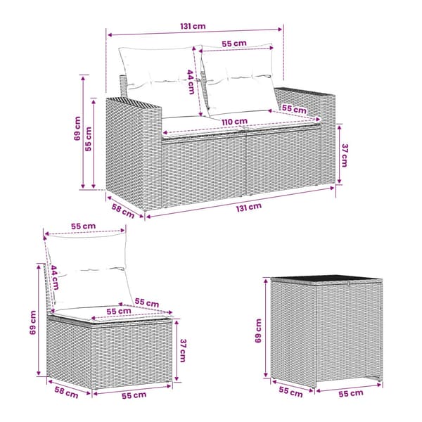 Soffset 7 pcs Grå och Marinblå Poly Rattan och stål