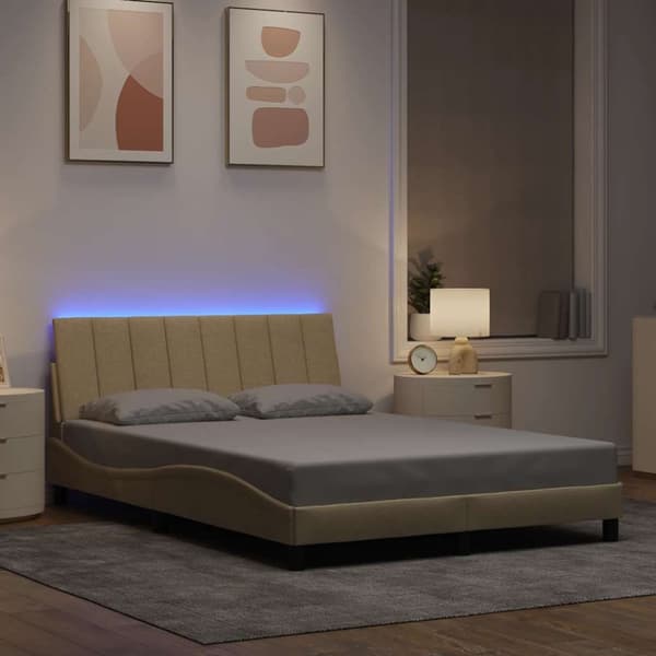 Bed Frame without Mattress "Hanko" Cream 140x200cm Fabric